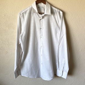 Men’s Zara White Striped Button Down Large Shirt (Linen blend)